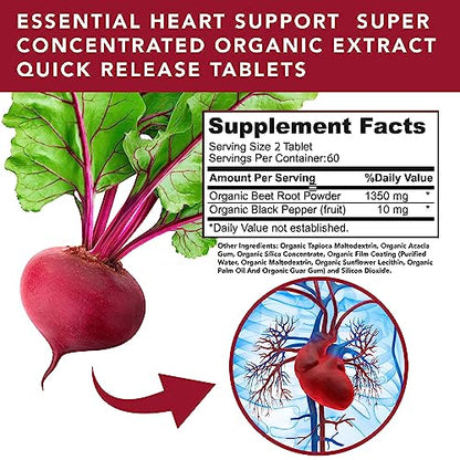 USDA Plant.O Premium Organic Beet Root Tablets [1350mg Beets Powder] with Black Pepper PLANT.O NUTRITIONUS supplements