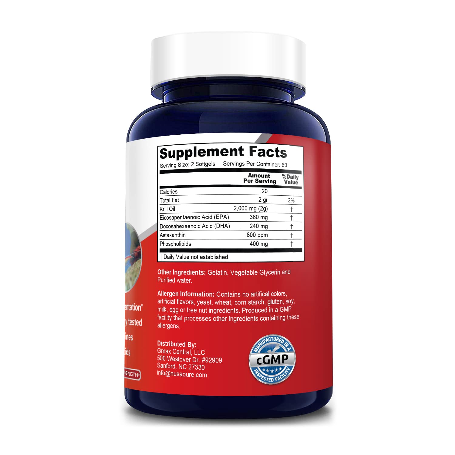NusaPure Antarctic Krill Oil 2000 mg 120 Softgels, Omega-3 EPA 360mg, DHA 240mg NusaPureUS supplements