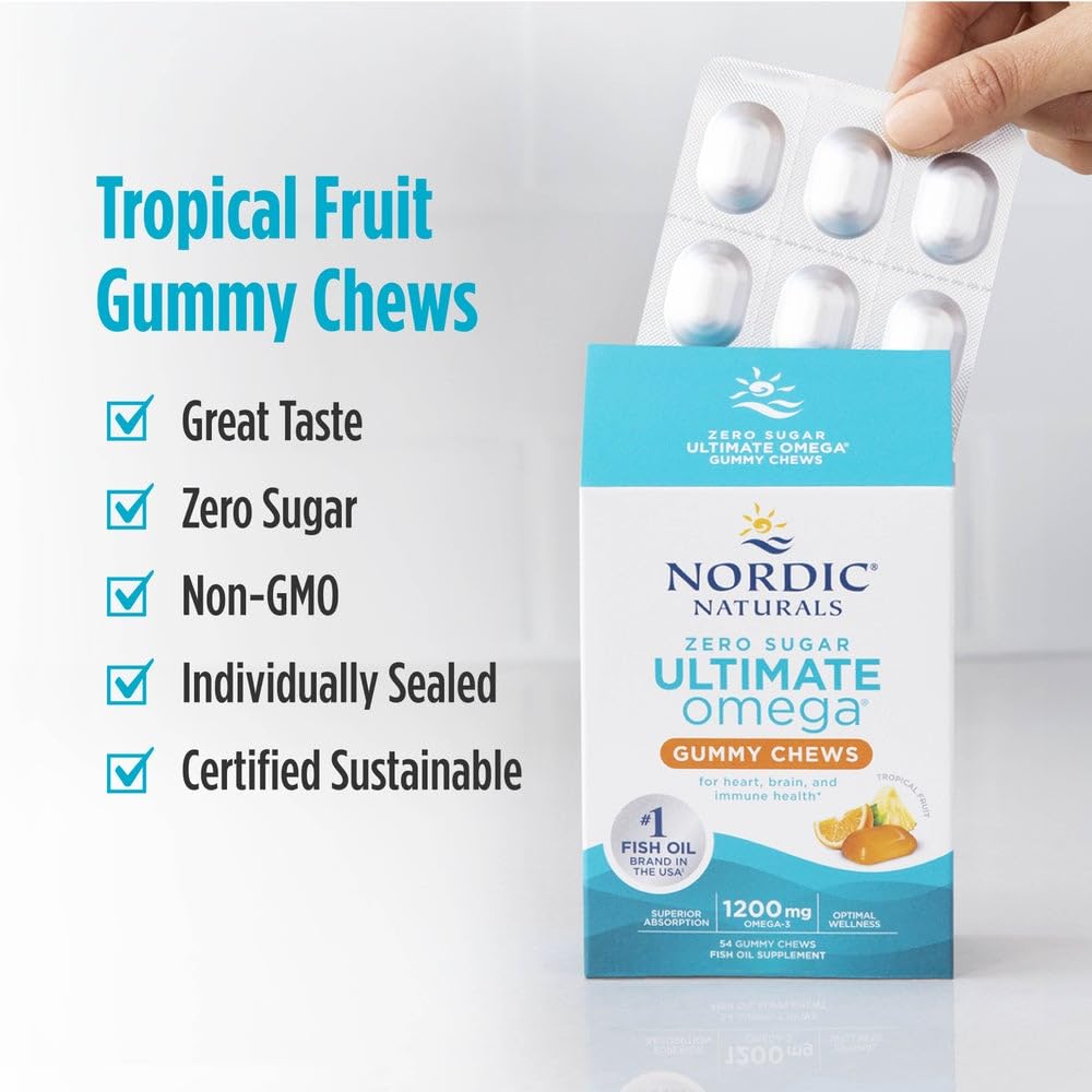 Nordic Naturals Zero Sugar Ultimate Omega Gummy Chews - Tropical Fruit - 54 Gummy Chews - Non GMO - Optimal Wellness - 27 Servings Nordic NaturalsAu supplements