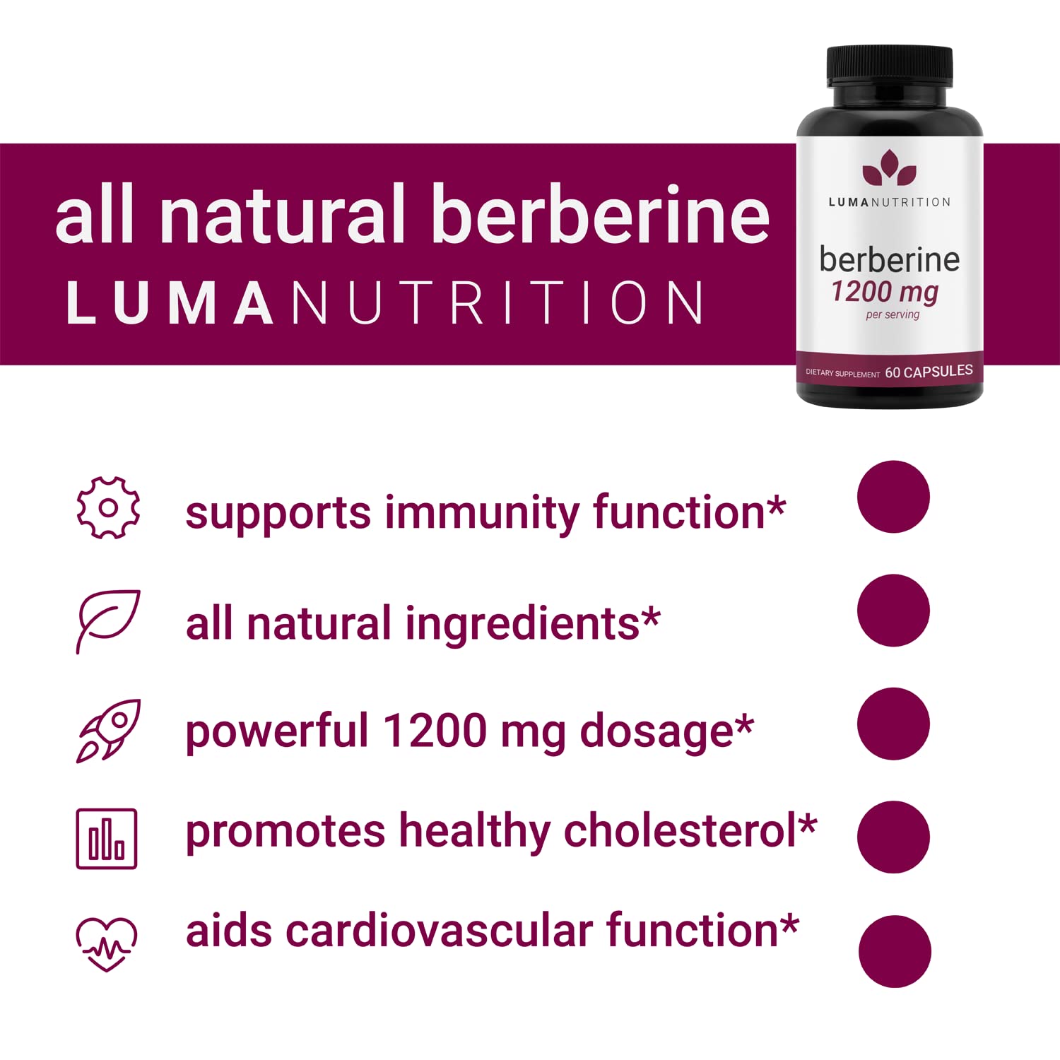Luma Nutrition Berberine Supplement - Berberine 1200mg Per Serving - Berberine HCI Luma NutritionUS supplements
