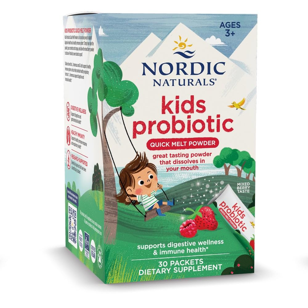 Nordic Naturals Kids Probiotic Quick Melt Powder, Mixed Berry - 30 Packets - 3 Billion CFU - Digestive Wellness, Immune Support - Non-GMO, Vegan - 30 Servings Nordic NaturalsAu supplements