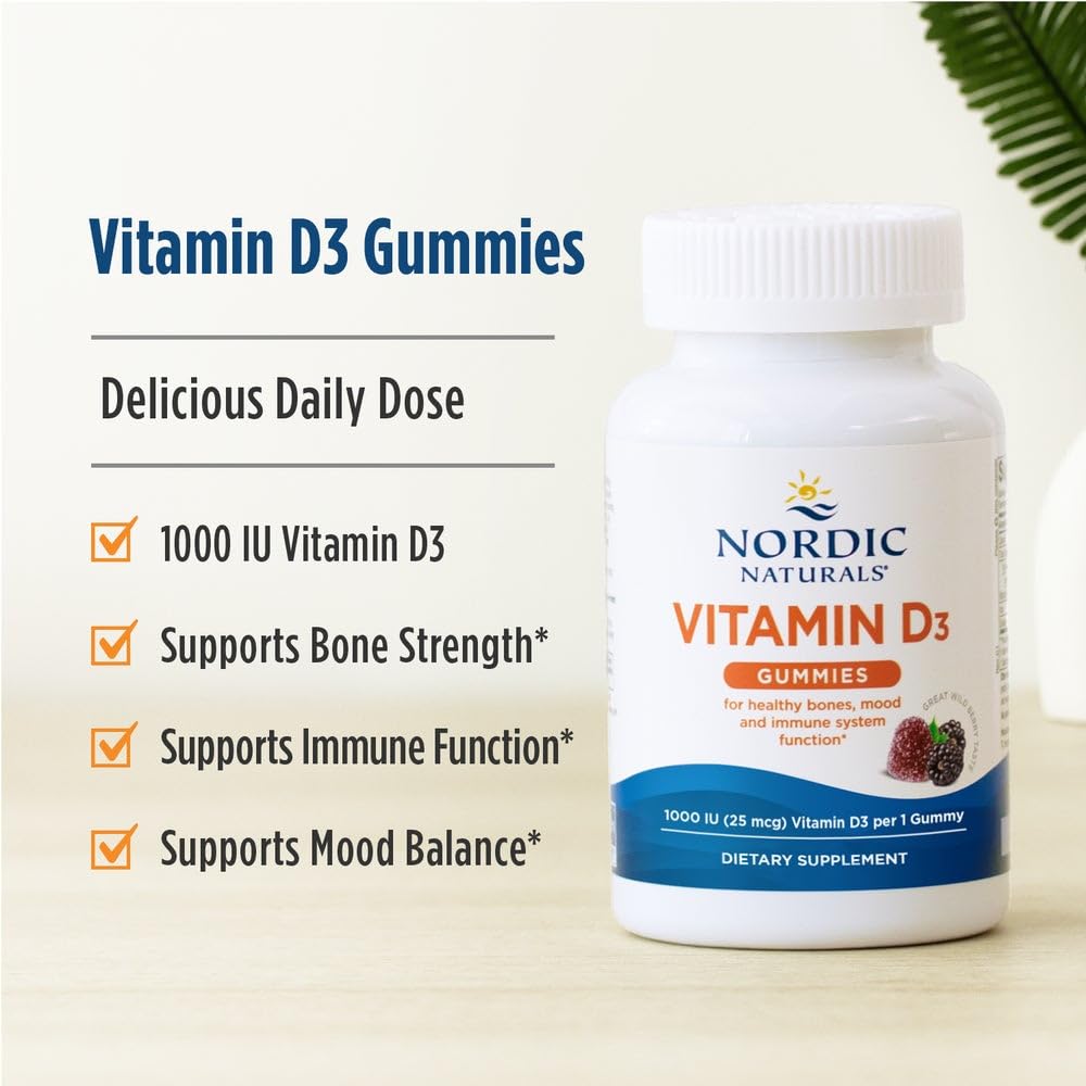 Nordic Naturals Vitamin D3 Gummies, Wild Berry - 120 Gummies - 1000 IU Vitamin D3, 1.4 mg Iron - Great Taste - Healthy Bones, Mood & Immune System Function - Non-GMO - 120 Servings Nordic NaturalsAu supplements