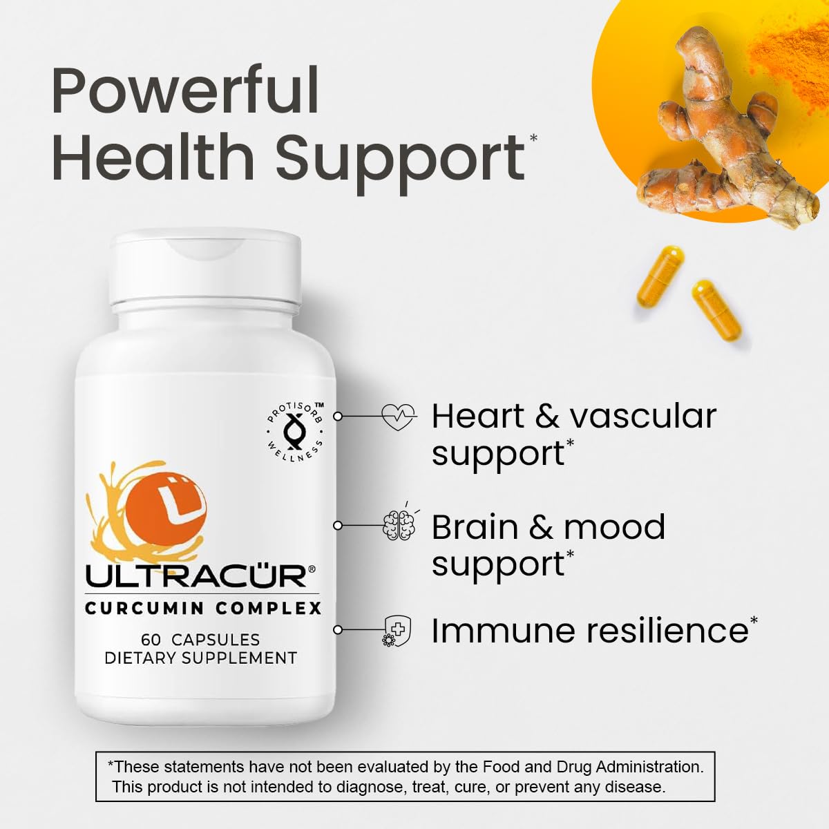 Ultracur Curcumin Complex Supplement - Ultra Bioavailable High Absorption Turmeric Curcumin Supplement for Joint, Muscle & Brain Support - Patented Protisorb for Premium Absorption – 60 Capsules UltraCurAu supplements
