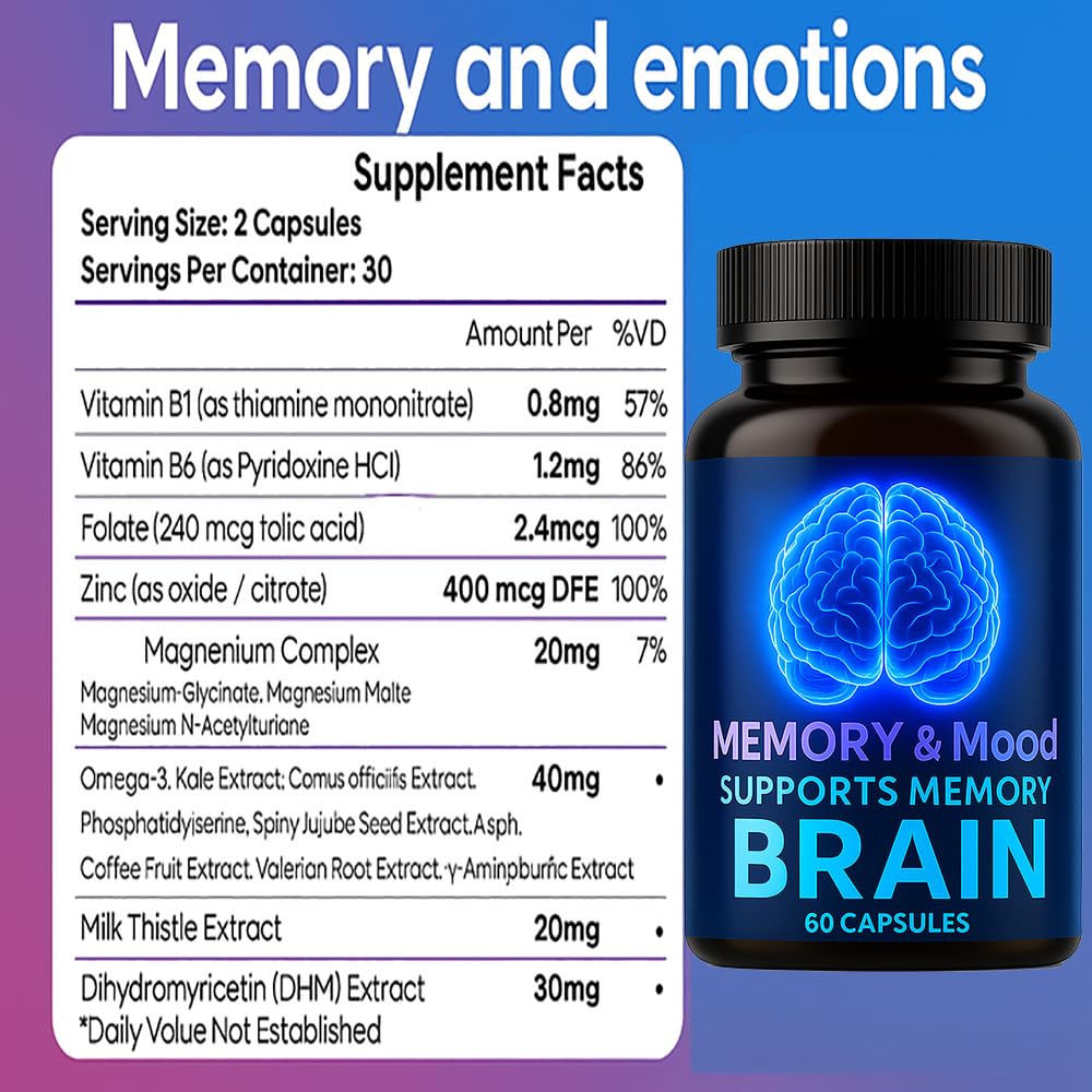 Nootropic Brain Supplements for Memory and Focus, Cognitive Support Formula with B Vitamins, Folate & Dihydromyricetin – Mental Clarity & Daily Performance, 60 Capsules (1) DFTLUUEAu supplements