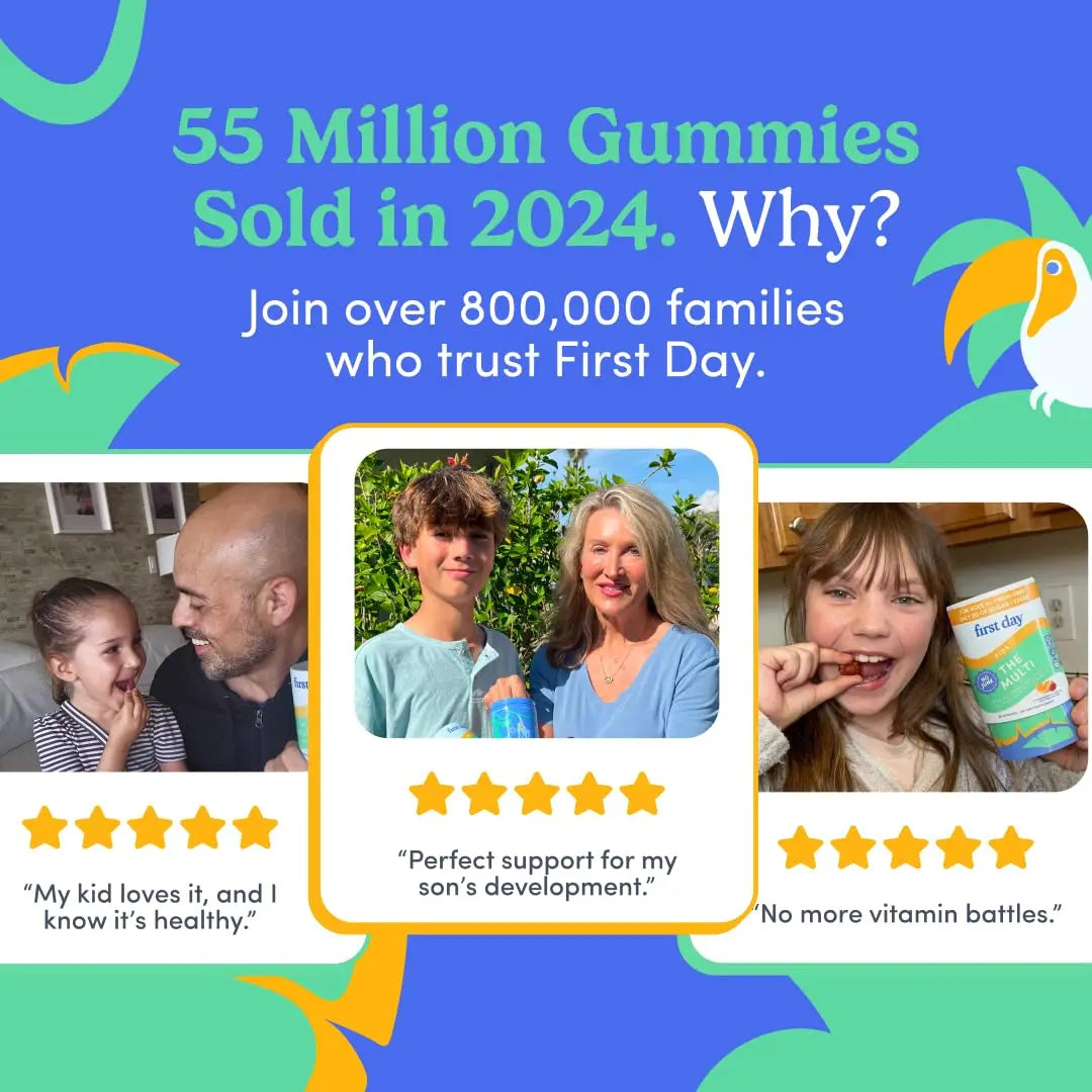 First Day Kids Multivitamin Gummies Age 4+, Strawberry & Orange - Kids Vitamins Multivitamin Gummy A C D3 K2 B1 B2 B6 B12 Folate, Immunity & Brain Function FIRST DAYAu supplements