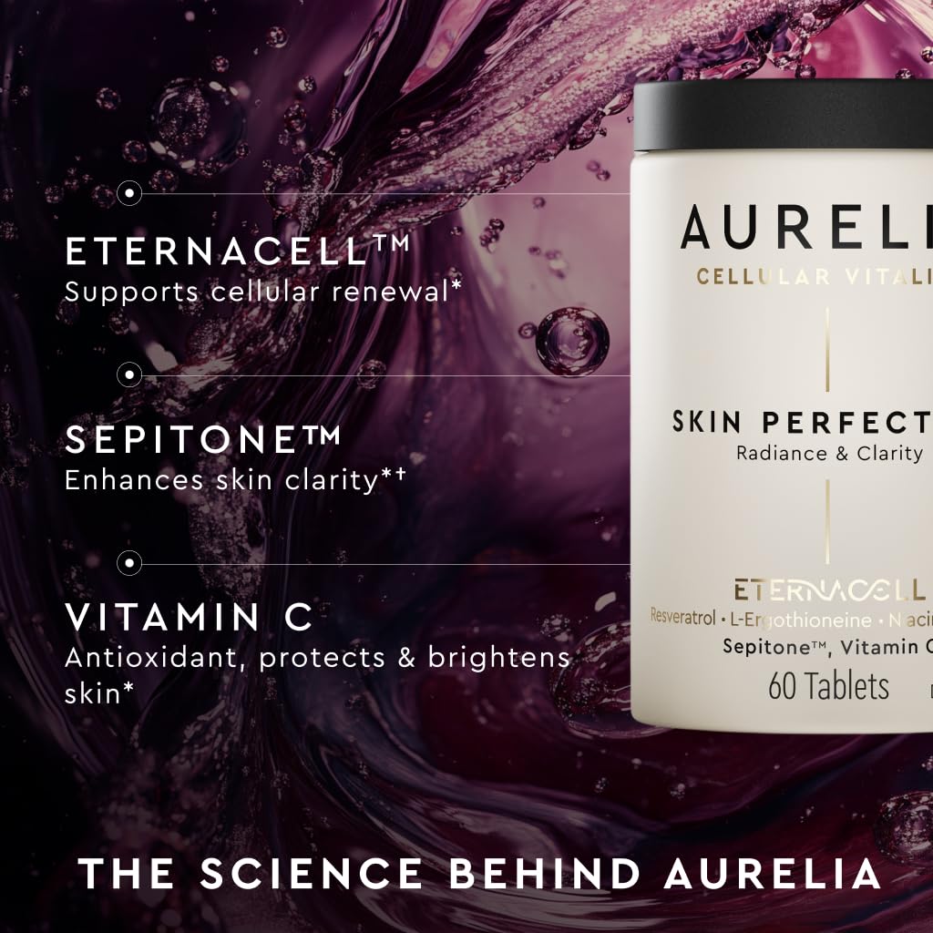 AURELIA Skin Perfection | Advanced Cellular Anti-Aging Supplement | Enhance Skin Clarity, & Tone | with Zinc, Resveratrol, Niacinamide, Ergothioneine, & Vitamin C AURELIAAu supplements