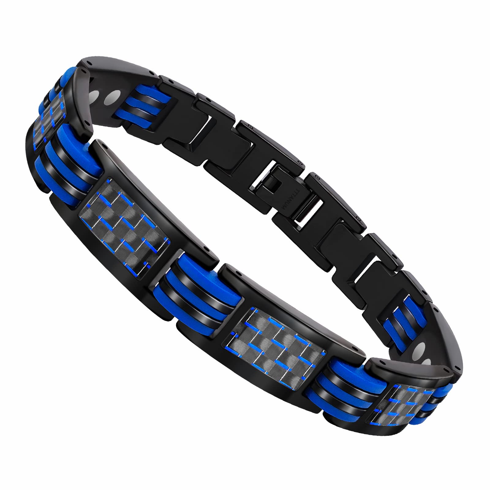 JEROOT Magnetic Bracelets for Men, Blue Carbon Fiber Pure Titanium Magnetic Bracelet JEROOTAu supplements