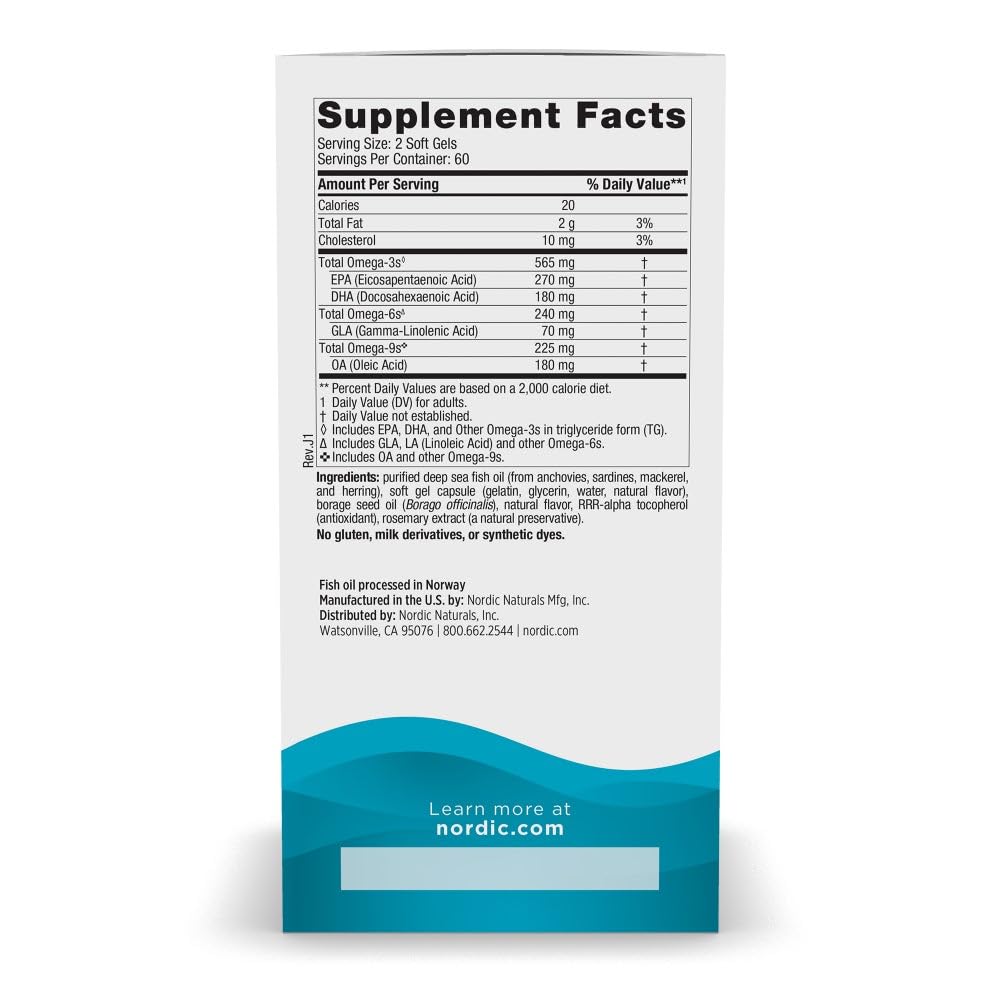 Nordic Naturals Complete Omega, Lemon Flavor - 120 Soft Gels - 565 mg Omega-3 - EPA & DHA with Added GLA - Healthy Skin, Cognition, Positive Mood - Non-GMO - 60 Servings Nordic NaturalsAu supplements