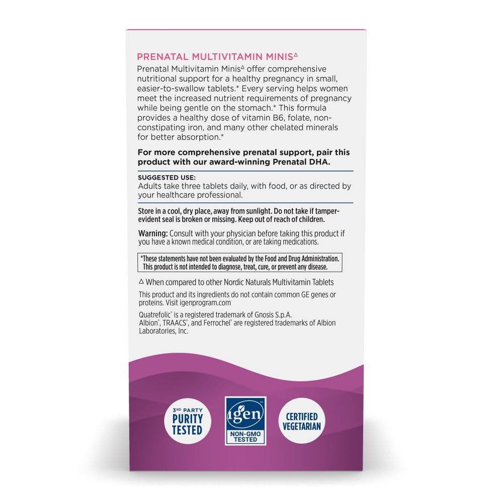 Nordic Naturals Vegetarian Prenatal Multivitamin Minis - 90 Easy to Swallow Tablets - Highly Absorbable Multivitamin and Mineral Supplement to Support Pregnancy - Non-GMO, 30 Servings Nordic NaturalsAu supplements