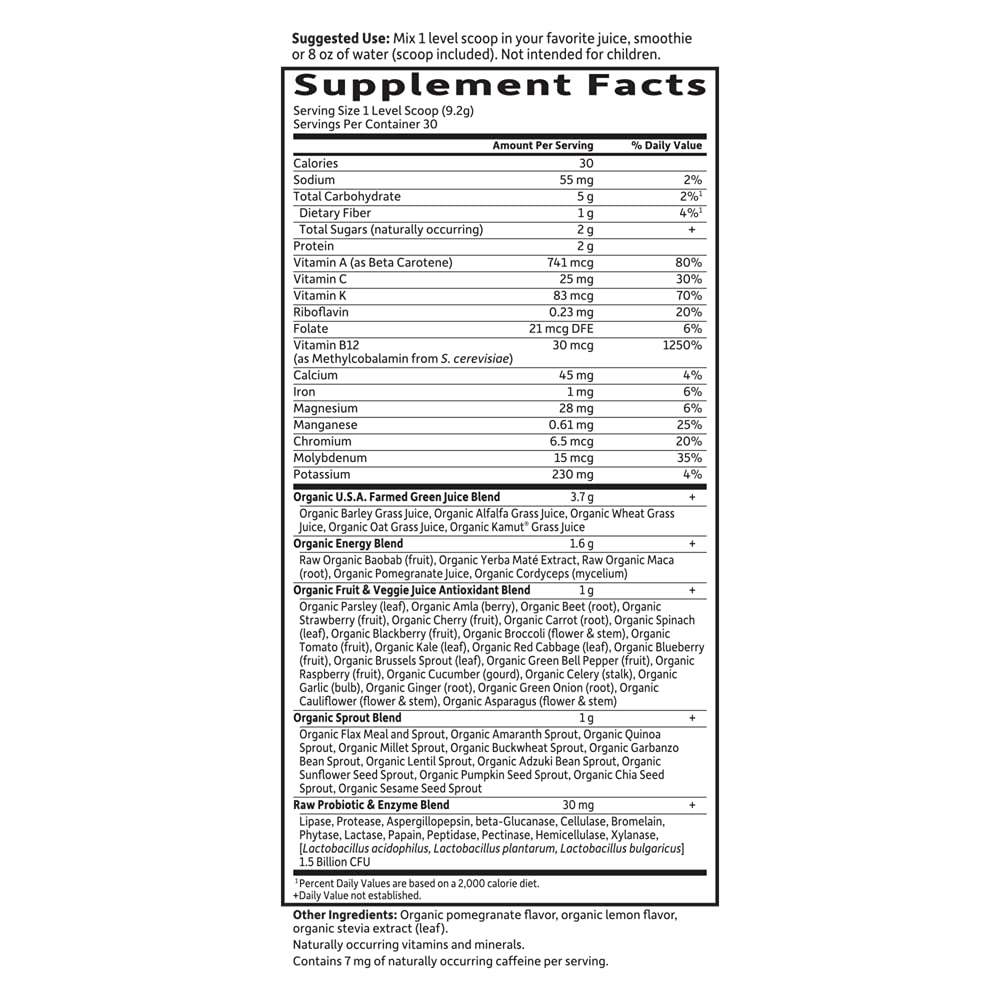 Garden of Life Raw Organic Perfect Food Energizer Juiced Green Superfood Powder - Yerba Mate Pomegranate, 30 Servings, Green Superfood Powder & Probiotics, Gluten Free Whole Food Greens Supplements Garden of LifeAu supplements