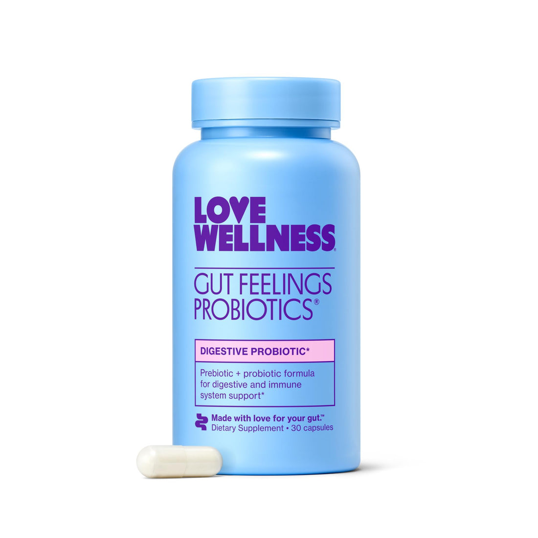 Love Wellness Gut Feelings Probiotic | Gut Health for Women, Digestion Relief & Immune Support Supplement | Womens Probiotic for Gas Relief | 3 Billion CFU | Safe Prebiotic and Postbiotic | 30 Count Love WellnessUS supplements