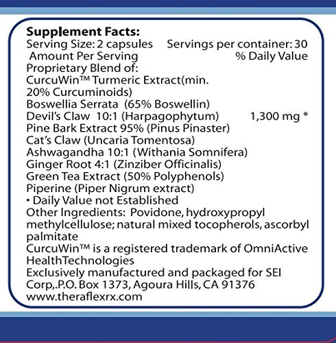 Theraflex RX® Capsules for Relief of Joint & Muscle Discomfort, Mobility and Healthy Inflammation Response with Patented Curcuwin® Turmeric Extract, Boswellia, Ashwaganda, 60 Capsules Theraflex RXAu supplements