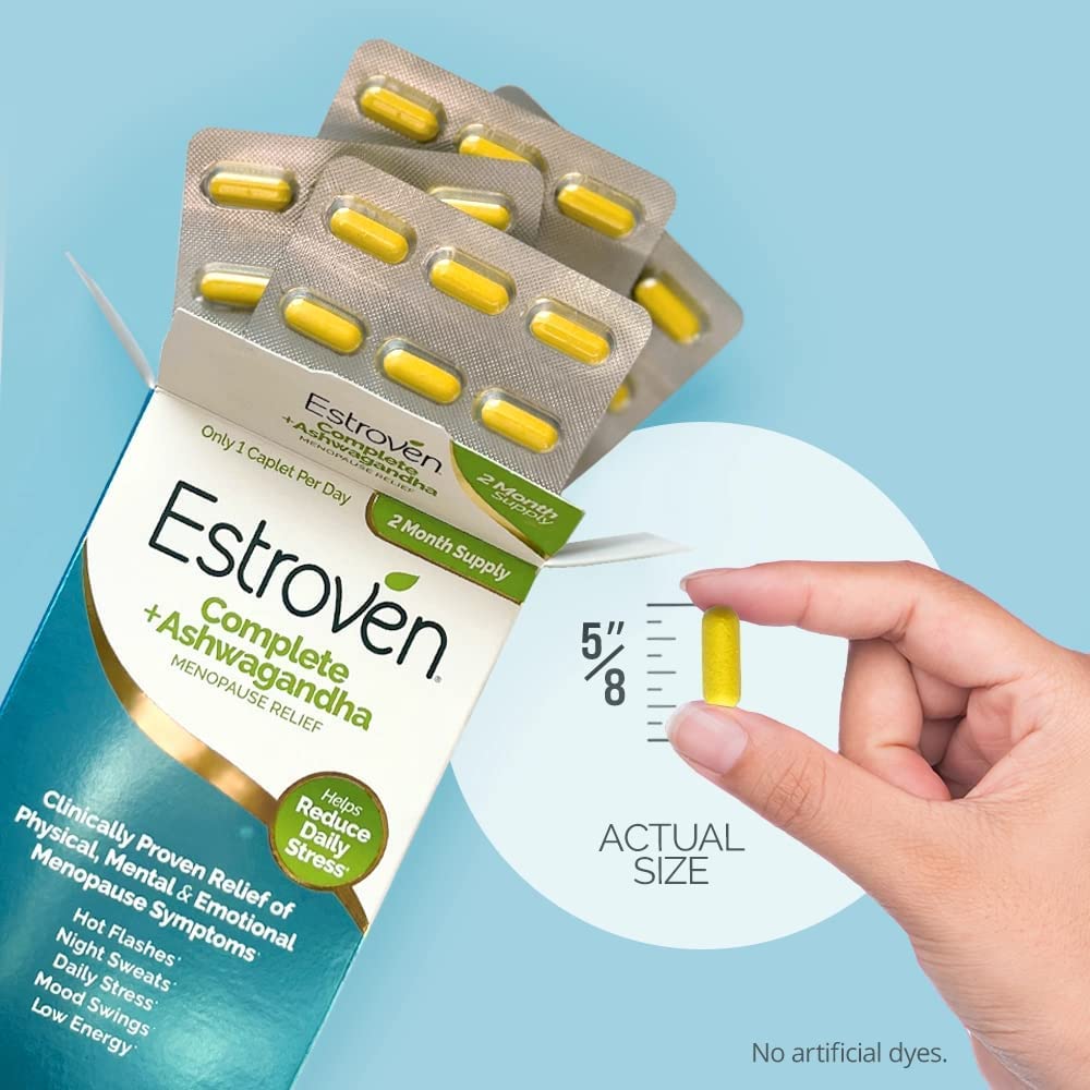 Estroven Complete + Ashwagandha Multi-Symptom Menopause Supplement for Women - 60 Ct. - Clinically Proven Ingredients Provide Menopause Relief & Night Sweats + Hot Flash Relief* - Drug-Free & Non-GMO EstrovenAu supplements