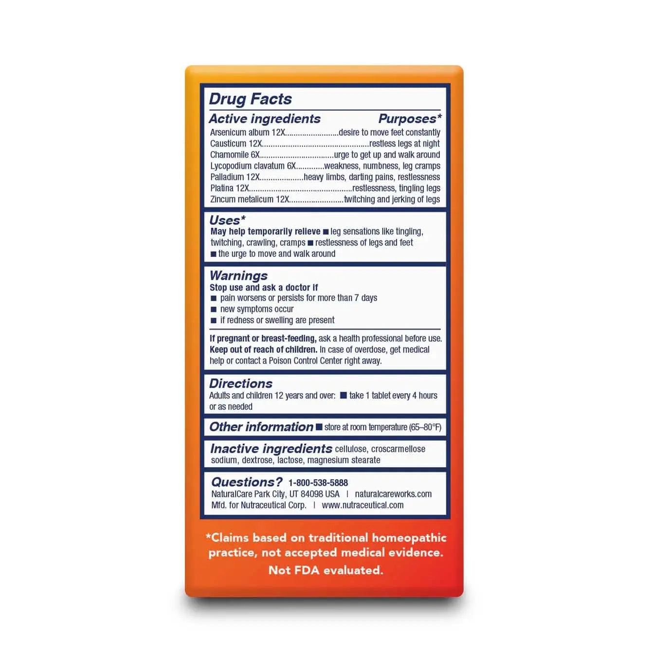 NaturalCare Restless Legs, Homeopathic Tablets, 60ct Natra-BioAu supplements