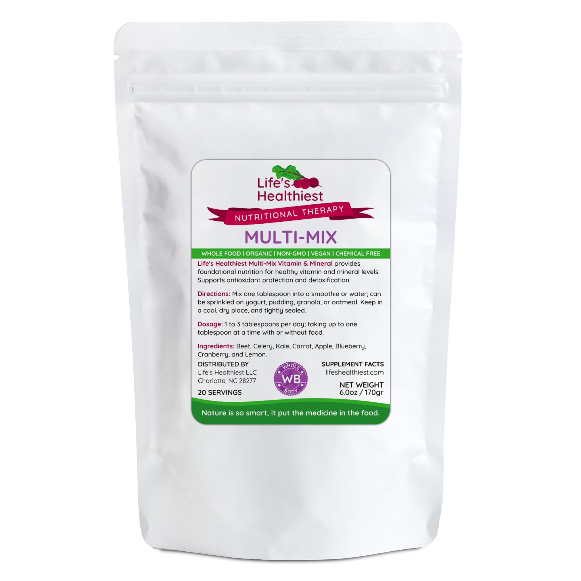 The Beet Lady Life's Healthiest Multi Mix Vitamin & Mineral Whole Food Therapy Blend with Real Fruit & Vegetables. Organic, Plant-Based, Non-GMO. 6 oz The Beet LadyAu supplements