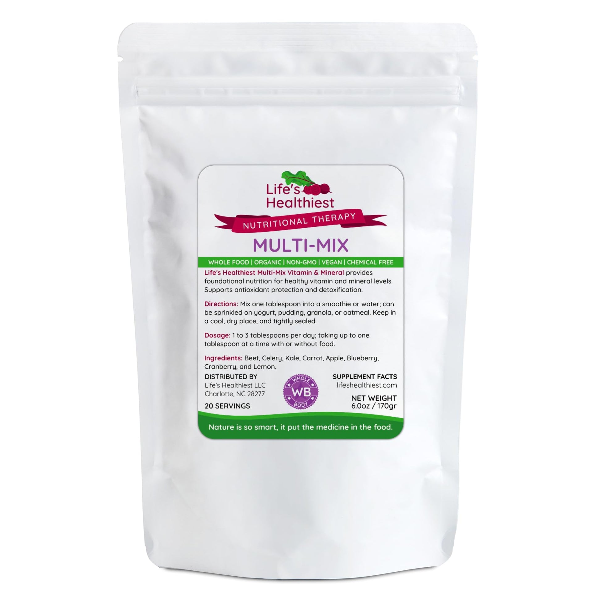 The Beet Lady Life's Healthiest Multi Mix Vitamin & Mineral Whole Food Therapy Blend with Real Fruit & Vegetables. Organic, Plant-Based, Non-GMO. 6 oz The Beet LadyAu supplements