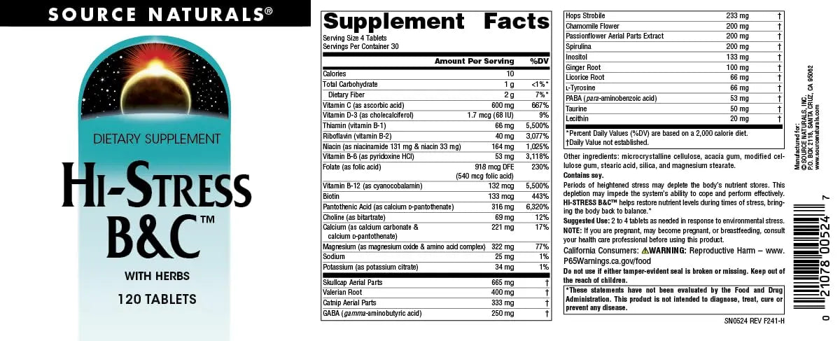 Source Naturals Hi-Stress B&C with Herbs - 120 Tablets Source NaturalsAu supplements