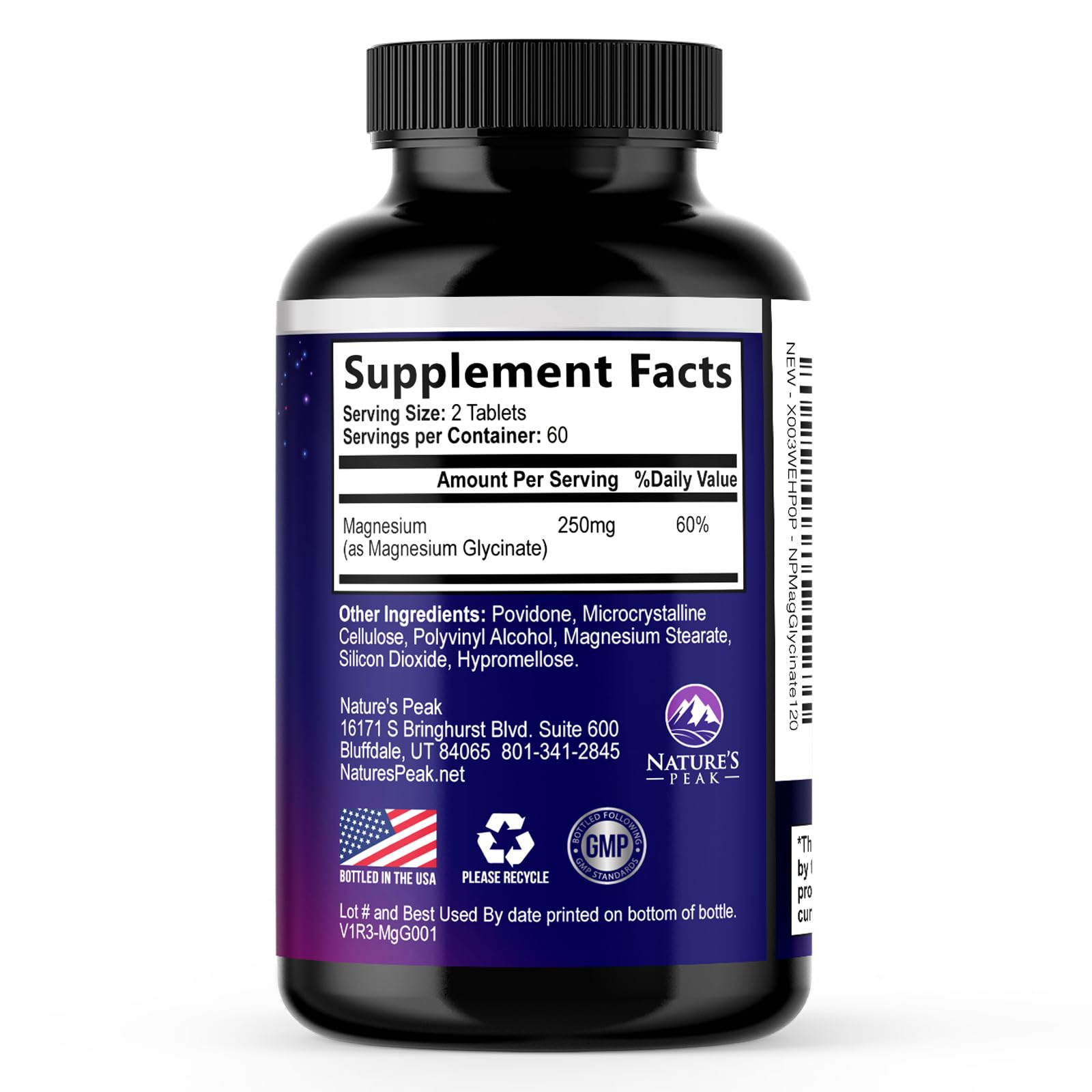 Magnesium Glycinate Supplement 250mg - 100% Chelated & Purified - to Support Sleep, Heart Health, Muscles, & Bone Strength - Best Absorption Magnesium Glycinate Capsules, Bottled in USA - 120 Tablets Nature's PeakAu supplements