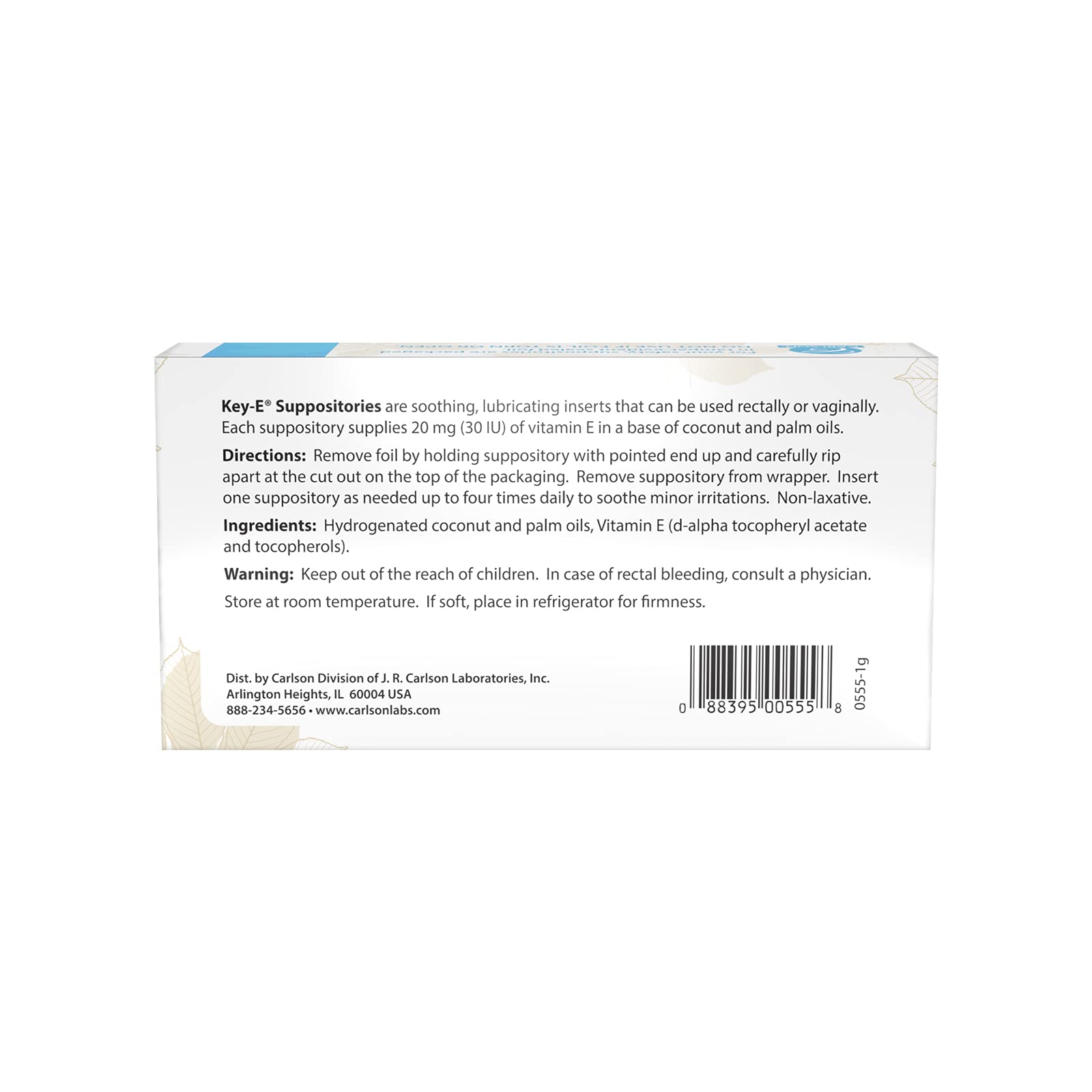 Carlson - Key-E Suppositories, 30 IU Vitamin E Suppository, Lubricates Dry Areas, Treatment CarlsonAu supplements