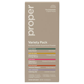 Proper The Essentials Super Foods Powder 5-Stick Variety Pack - Super Greens, Gut Health, Metabolism & Energy, Calm Magnesium Powder & Immune Support Supplement Packs ProperAu supplements