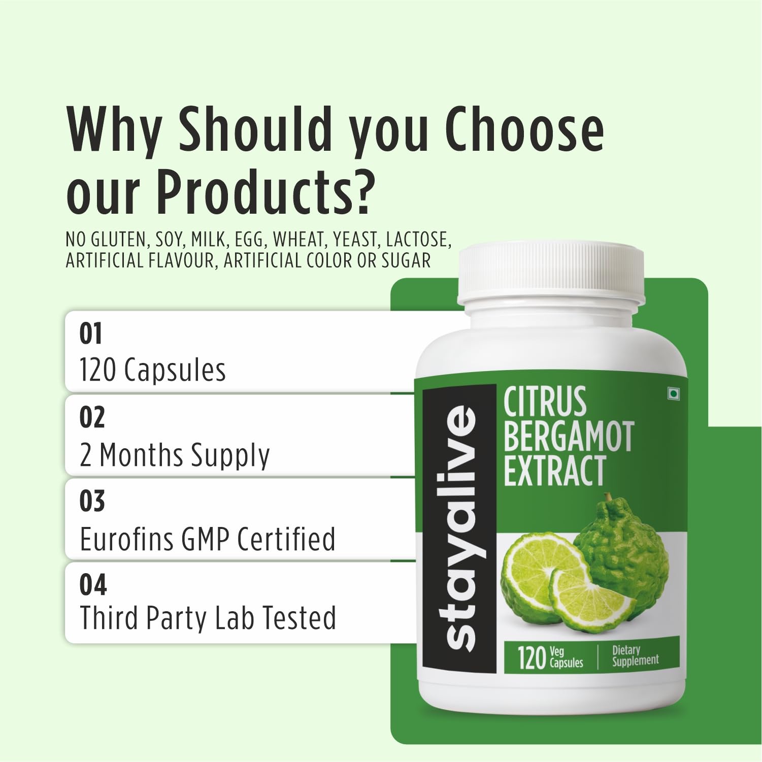 STAY ALIVE Citrus Bergamot Capsules 1000mg, 30:1 Super Extract with 50% Polyphenolic Flavanones, 120 Pills, Citrus Bioflavonoids Supplements for Women & Men | Non-GMO, Gluten-Free STAY ALIVEAu supplements