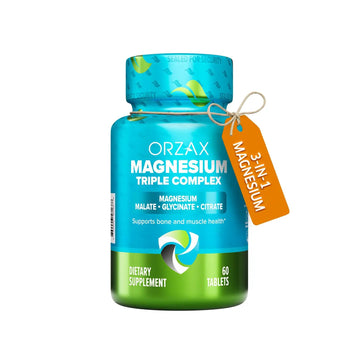 ORZAX Magnesium Triple Complex | Magnesium Glycinate, Citrate, Malate | Vegan, Gluten Free, Dairy Free, Halal | 200 mg of Triple Complex Magnesium for Muscles & Energy for Women and Men | 60 Tablets ORZAXAu supplements