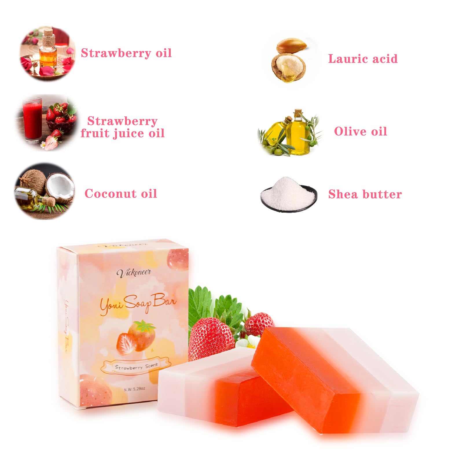 2Pcs Strawberry Yoni Bars and Yoni Oil Set for Feminine Wash, Yoni Wash for Cleanse Vaginal Balance PH tovaginshAu supplements