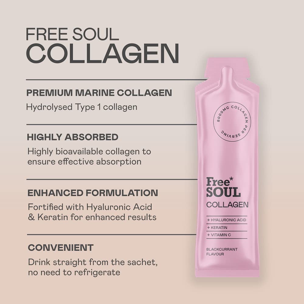 Marine Collagen Liquid 8000mg with Hyaluronic Acid, Keratin, & Vitamin C, 14 x 8000mg Hydrolysed Collagen Free SoulAu supplements