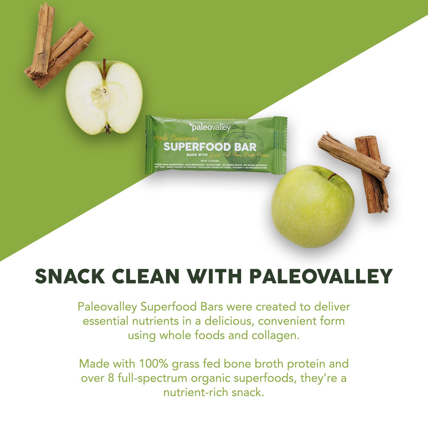 Paleovalley Superfood Bars – Apple Cinnamon– 10 Pack – 9g Protein per Bar – Gluten-Free, Grain-Free, Paleo, Non-GMO – On-the-Go Snack PaleovalleyUS supplements