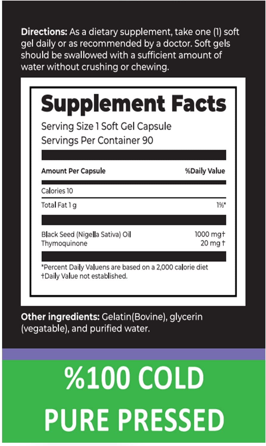 aromel Black Seed Oil Capsules, 90 Days Supply, 2% Thymoquinone, Non-GMO aromelUS supplements