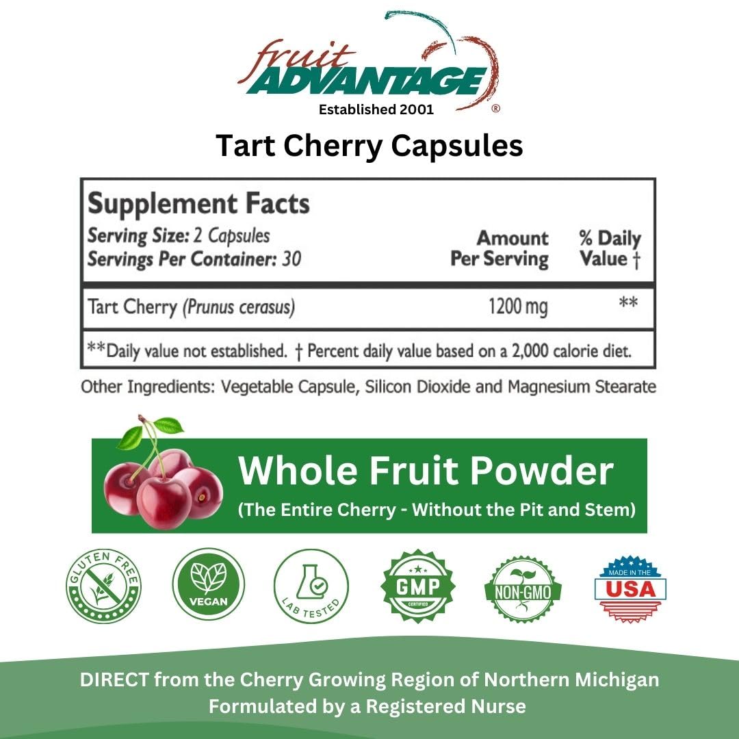 Fruit Advantage Montmorency Tart Cherry Capsules Joint Formula 1200 mg per Serving - 60 Vegetarian Capsules Fruit AdvantageAu supplements