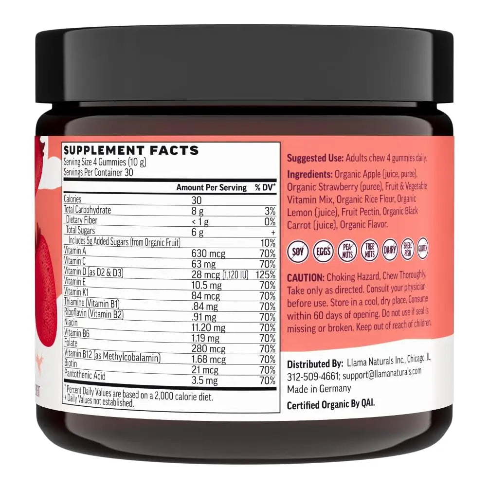 Llama Naturals Multivitamin for Women & Men, Vegan, Organic Gummies with Vitamin D, C & K, Adults Real Fruit Gummy Vitamins Llama NaturalsAu supplements