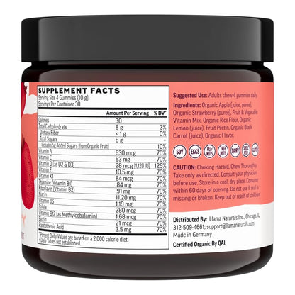 Llama Naturals Multivitamin for Women & Men, Vegan, Organic Gummies with Vitamin D, C & K, Adults Real Fruit Gummy Vitamins Llama NaturalsUS supplements