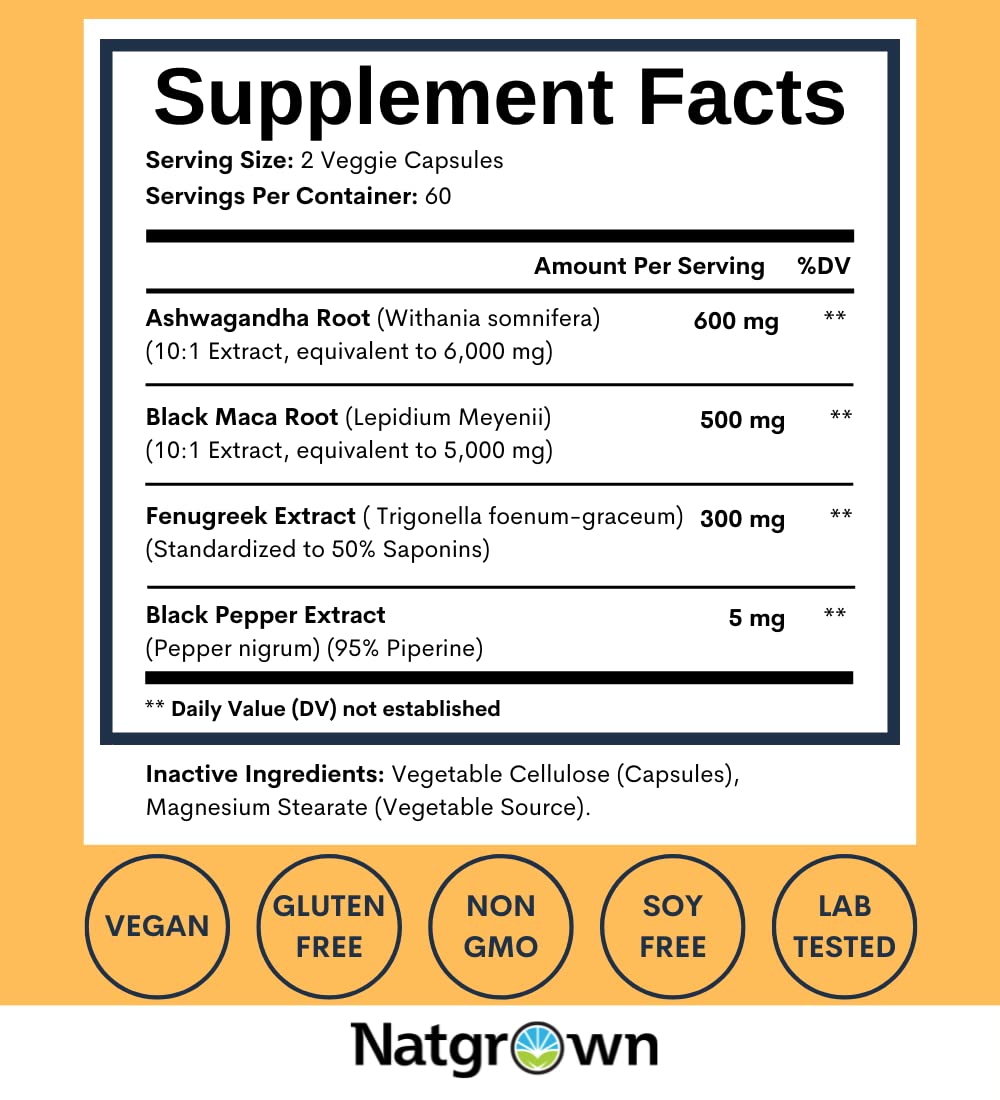 Natgrown Ashwagandha Maca Root Fenugreek Extract Capsules Supplement NatgrownUS supplements