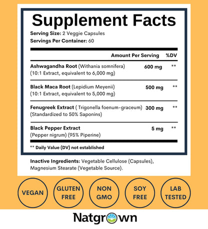 Natgrown Ashwagandha Maca Root Fenugreek Extract Capsules Supplement NatgrownUS supplements