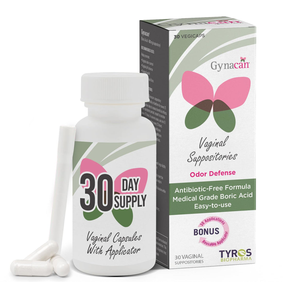 Gynacan Boric Acid Suppositories for Women - pH Balance Vaginal Treatment for Women Odor Prevention, Pure Formula, No-Mess Applicator, Gentle & Effective GynacanUS supplements