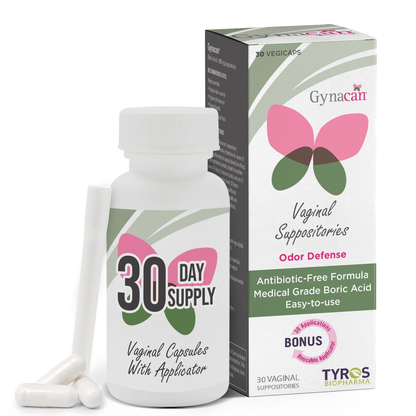 Gynacan Boric Acid Suppositories for Women - pH Balance Vaginal Treatment for Women Odor Prevention, Pure Formula, No-Mess Applicator, Gentle & Effective GynacanUS supplements