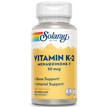 SOLARAY Vitamin K-2 as MK-7 50 mcg - Vitamin K2 MK7 Supplement for Bone Health Support, Vit K2 as Menaquinone for Women and Men - 60 Vegan Capsules SOLARAYAu supplements