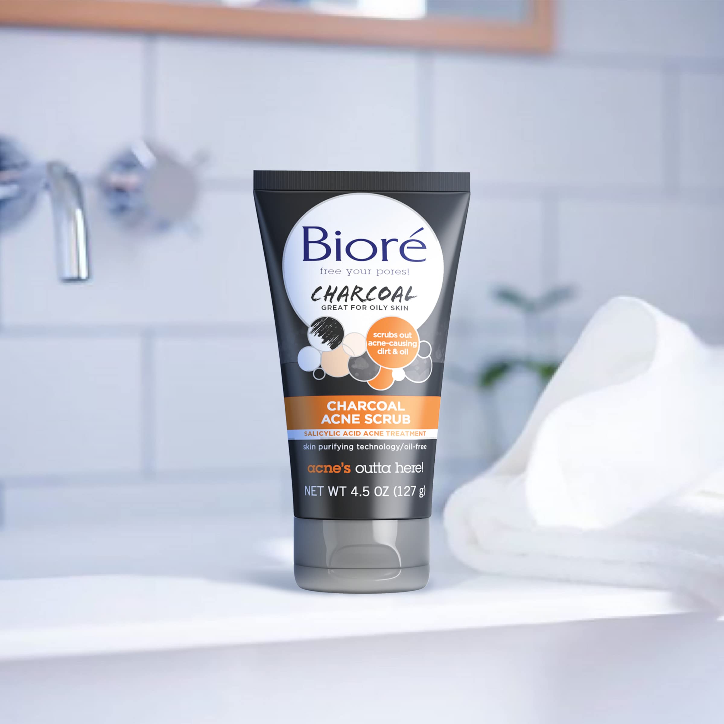 Bioré Charcoal Acne Face Scrub, with 1% Salicylic Acid and Natural Charcoal, Helps Prevent BioreAu supplements