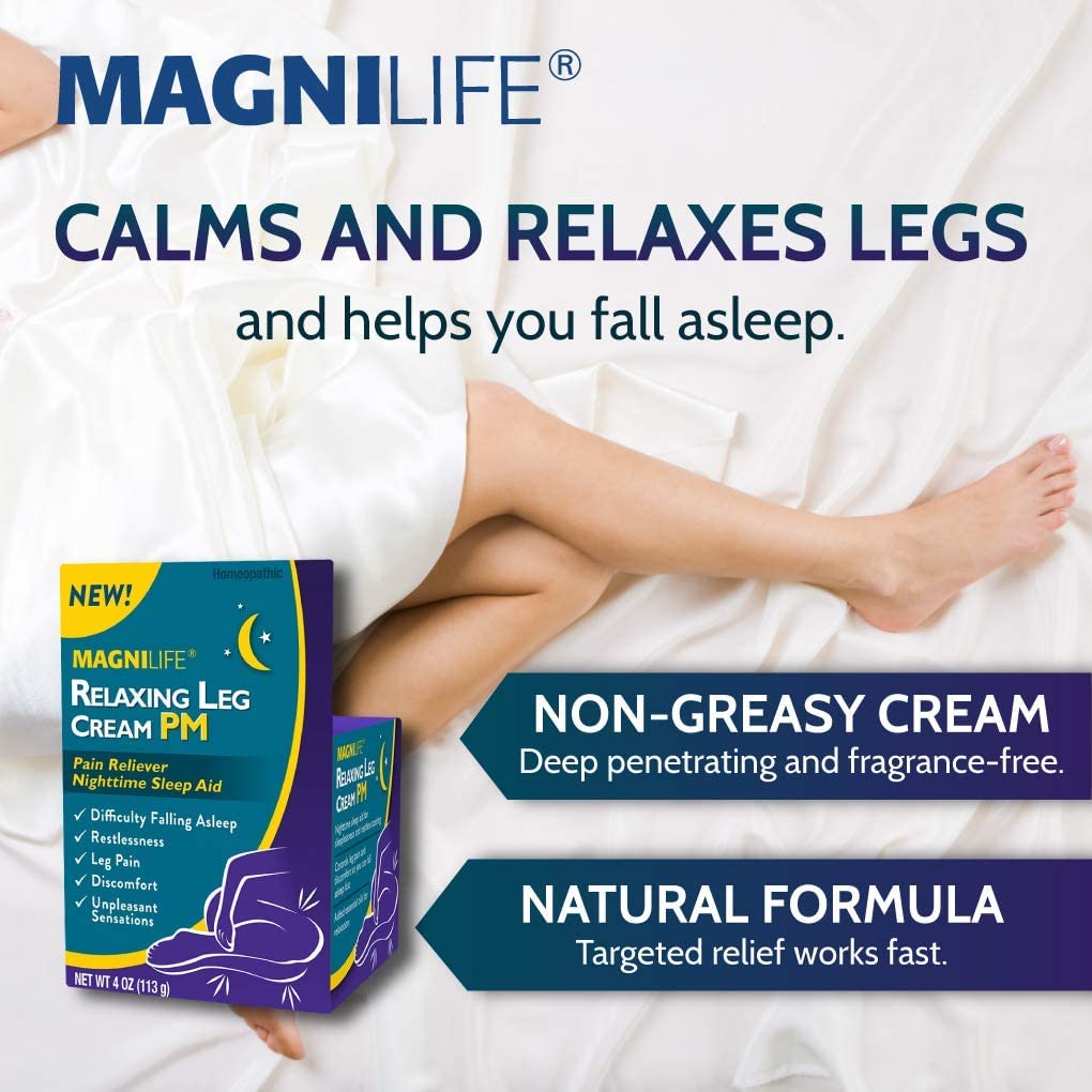 MagniLife Relaxing Leg Cream PM, 4 Oz, Homeopathic Nighttime Pain Reliever & Sleep Aid with Lavender & Magnesium, Non-Greasy Deep Penetrating Cream for Restless Legs & Discomfort MagniLifeAu supplements