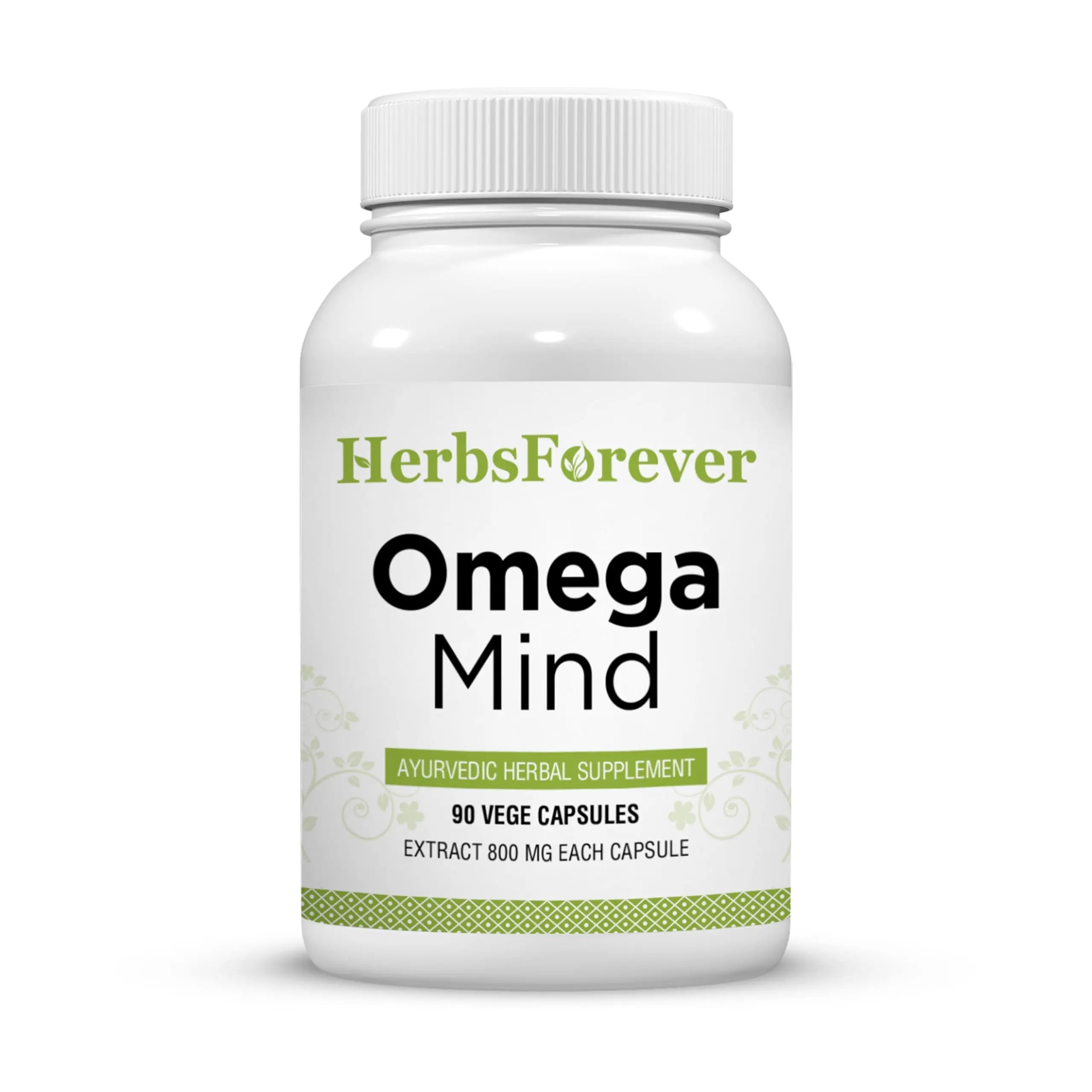 Herbsforever Omega Mind - Support Brain Function, Cognitive, Memory, Mental Clearity |Consentration,with Bacopa, Ashwagandha, Mucuna 10 Ayurvedic Herb Extracts|90 Veg Capsules|800 mg HerbsforeverAu supplements