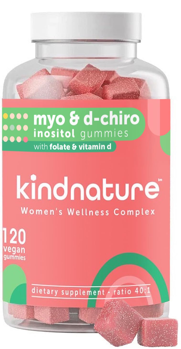 kindnature Myo-Inositol & D-Chiro Inositol Gummies for Women – 2000mg + 50mg, Ideal 40:1 Ratio – with Vitamin D & Folate – Hormone Balance Support – Vegan, Watermelon Flavor (120 Gummies) kindnatureAu supplements
