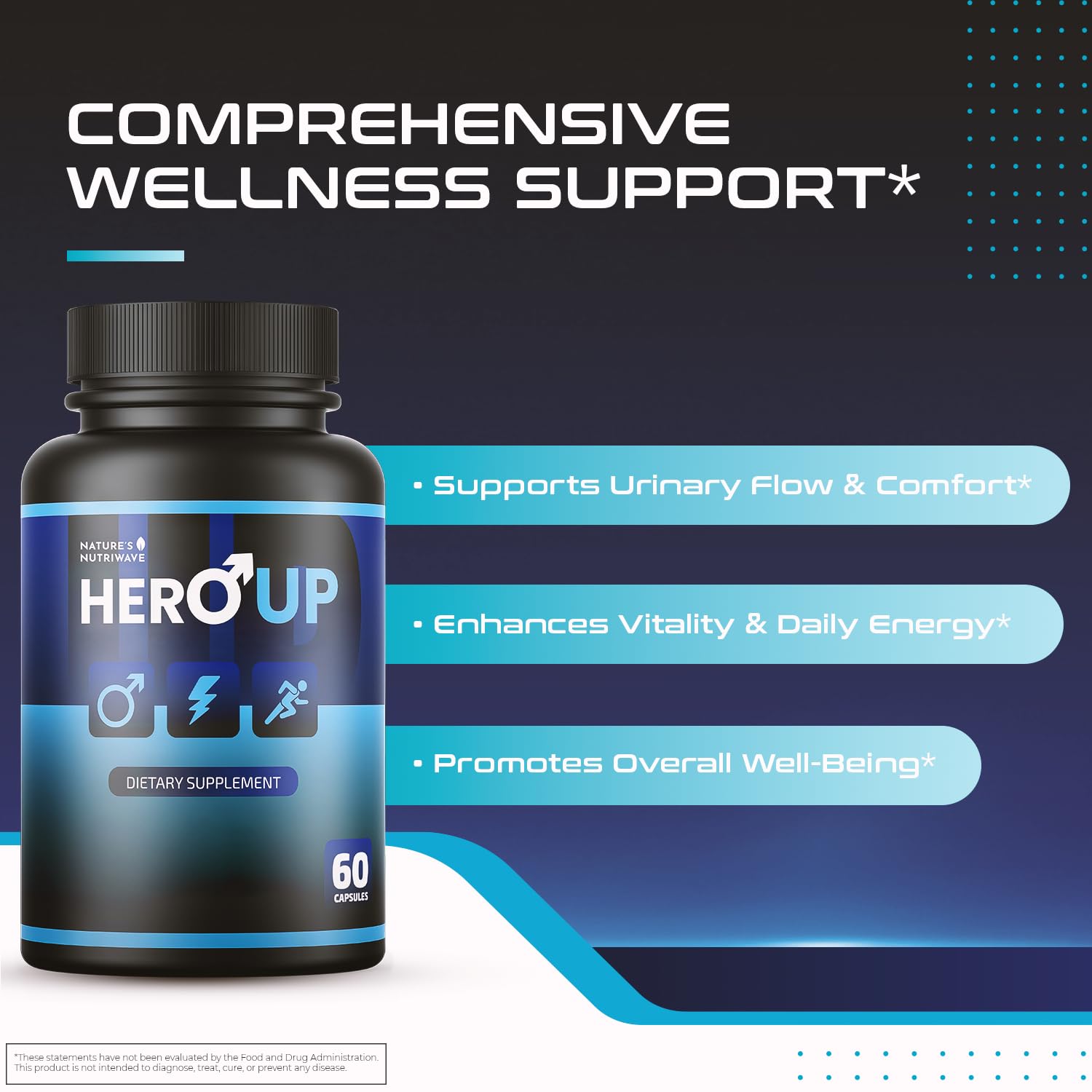 HeroUP - Natural Wellness Supplement with Plant-Based Ingredients – Non-GMO, Stimulant-Free | Made in the USA, GMP-Certified | 60 Capsules, 6 Month Suppy Nature’s NutriWaveAu supplements