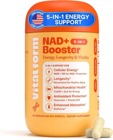 VitalForm NAD+ Supplement with NMN & Nicotinamide Riboside (NR) – Advanced Cellular Energy & Healthy Aging Complex – with Resveratrol, CoQ10, Quercetin & BioPerine – 60 Vegan Capsules VitalFormAu supplements