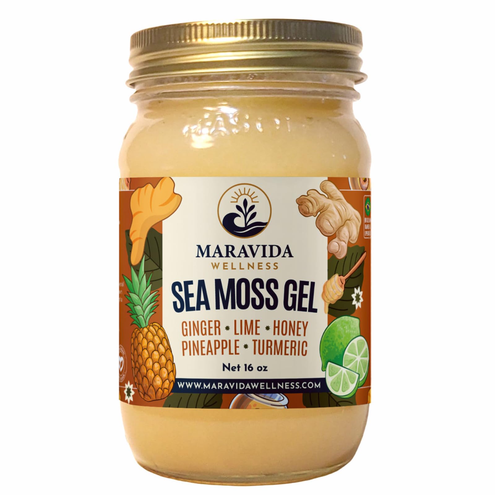 Maravida Wellness Sea Moss Gel – Pineapple, Lime, Honey, Ginger & Turmeric – 100% Natural Raw Organic Irish Moss – 16oz Jar – Premium Superfood for Everyday Wellness Maravida WellnessAu supplements