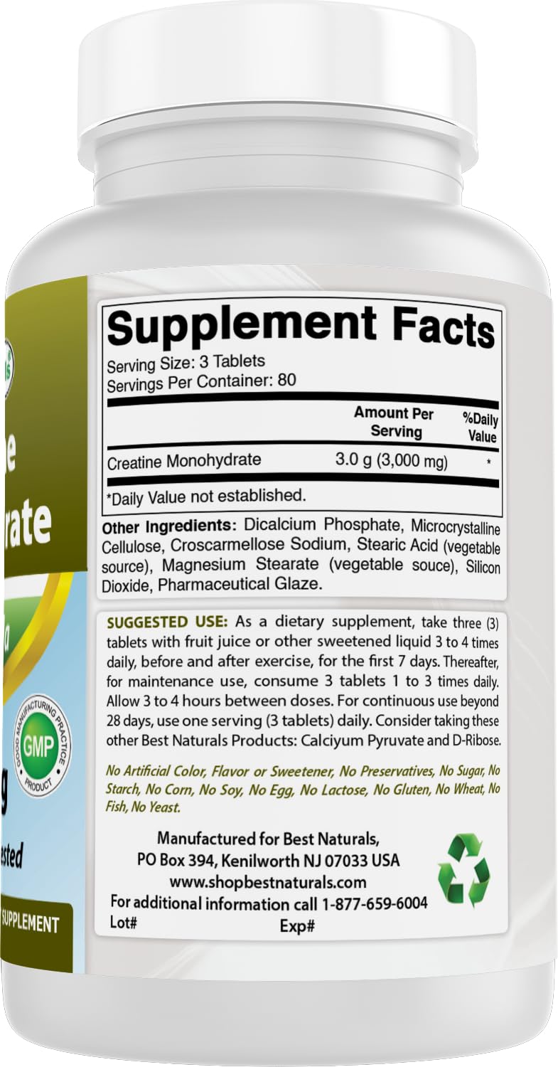 Best Naturals Creatine Monohydrate 1000 mg 240 Tablets Best NaturalsAu supplements