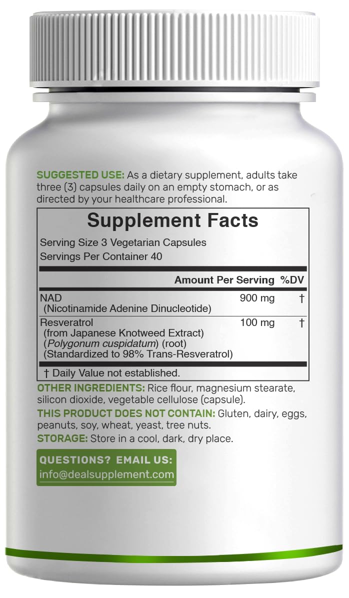 NAD+ Resveratrol Supplement 1,000mg Per Serving, 120 Veggie Capsules | 2-in-1 Extra Strength NMN Supplement Alternative | NAD Supplements for Women & Men | Non-GMO, Gluten Free DEAL SUPPLEMENTAu supplements