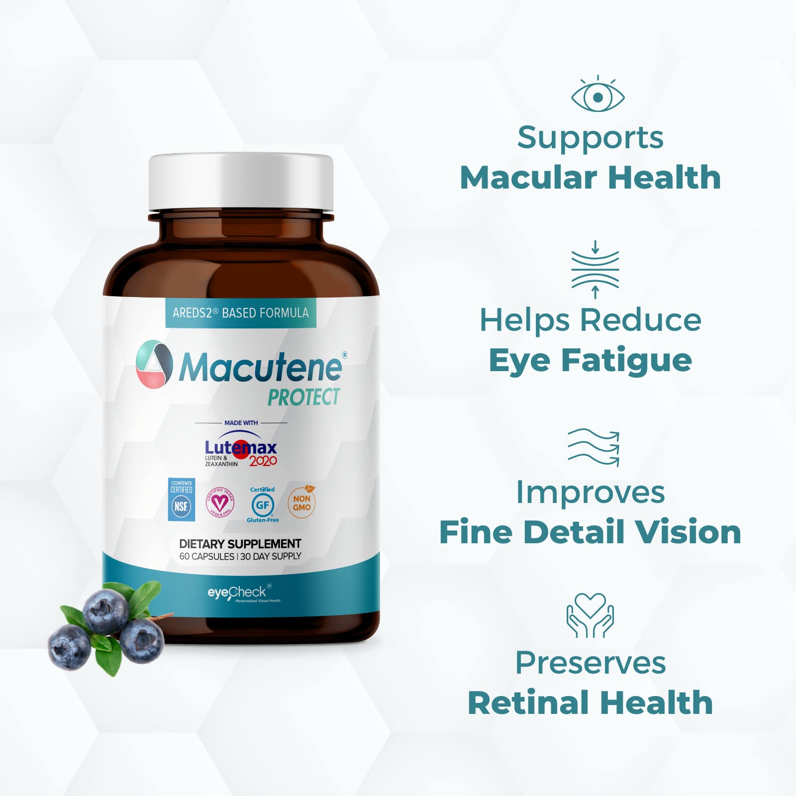 Natural Eye Health Vitamins with Bilberry Zeaxanthin Lutein - Macular Supp EyecheckUS supplements