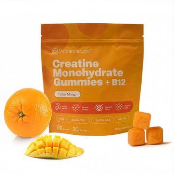 VYBRANCE LABS Creapure Creatine Gummies 5g + Taurine & B12 - Sugar-Free, Vegan, Gluten-Free - Citrus Mango - 120 Count (30 Servings) for Strength, Energy & Focus VYBRANCE LABSAu supplements
