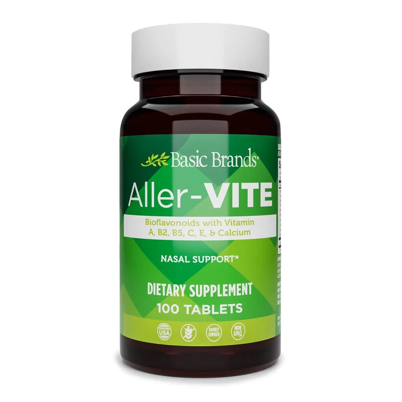 Basic Brands Aller Vite Nasal Support Tablets for Seasonal Allergy Relief, High Bioflavonoid Complex with Vitamins and Calcium, Gluten Free Daily Supplement, 100 Tablets Basic BrandsAu supplements